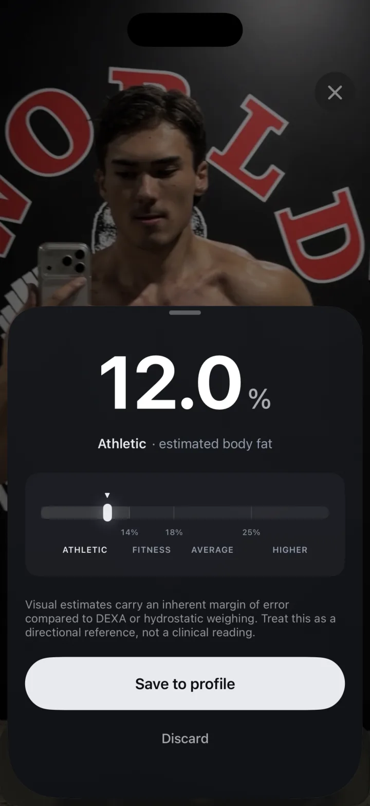 The result: 12.0% estimated body fat, Athletic range